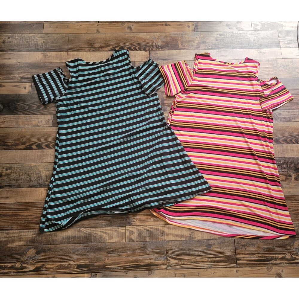 Lot Of 2 Just Be Women 1X Striped Dresses Cold Shoulder Knee Length